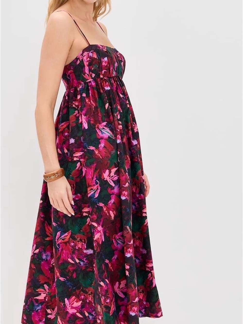 Ulla Johnson Pink Floral Midi Spaghetti-Strap Dress - Picture 2 of 4